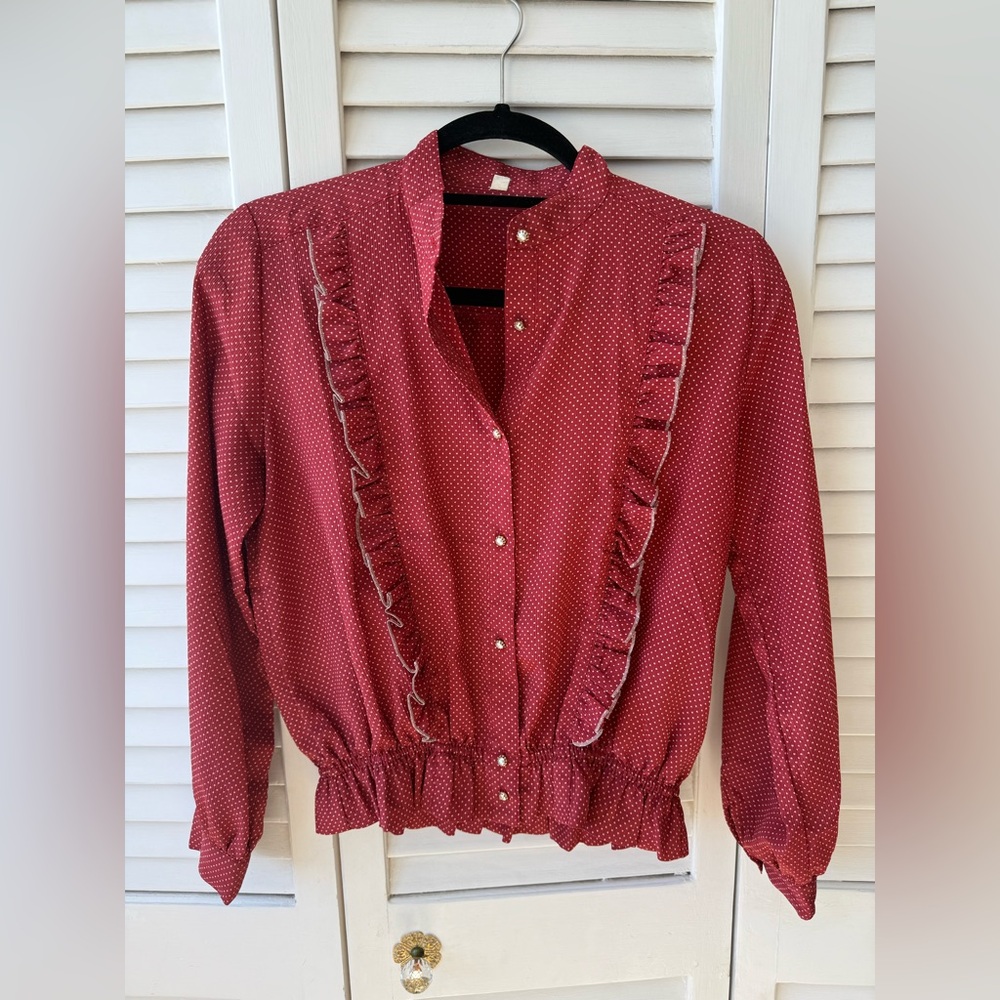 Tailor Vintage Red Ruffled Blouse